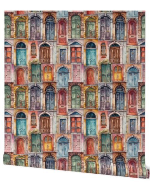 Architectural Doors in Multicolor Watercolors Wallpaper