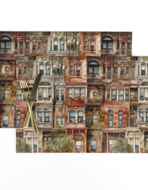 Brownstone Buildings in Varied Tones of Brown Watercolor Placemats