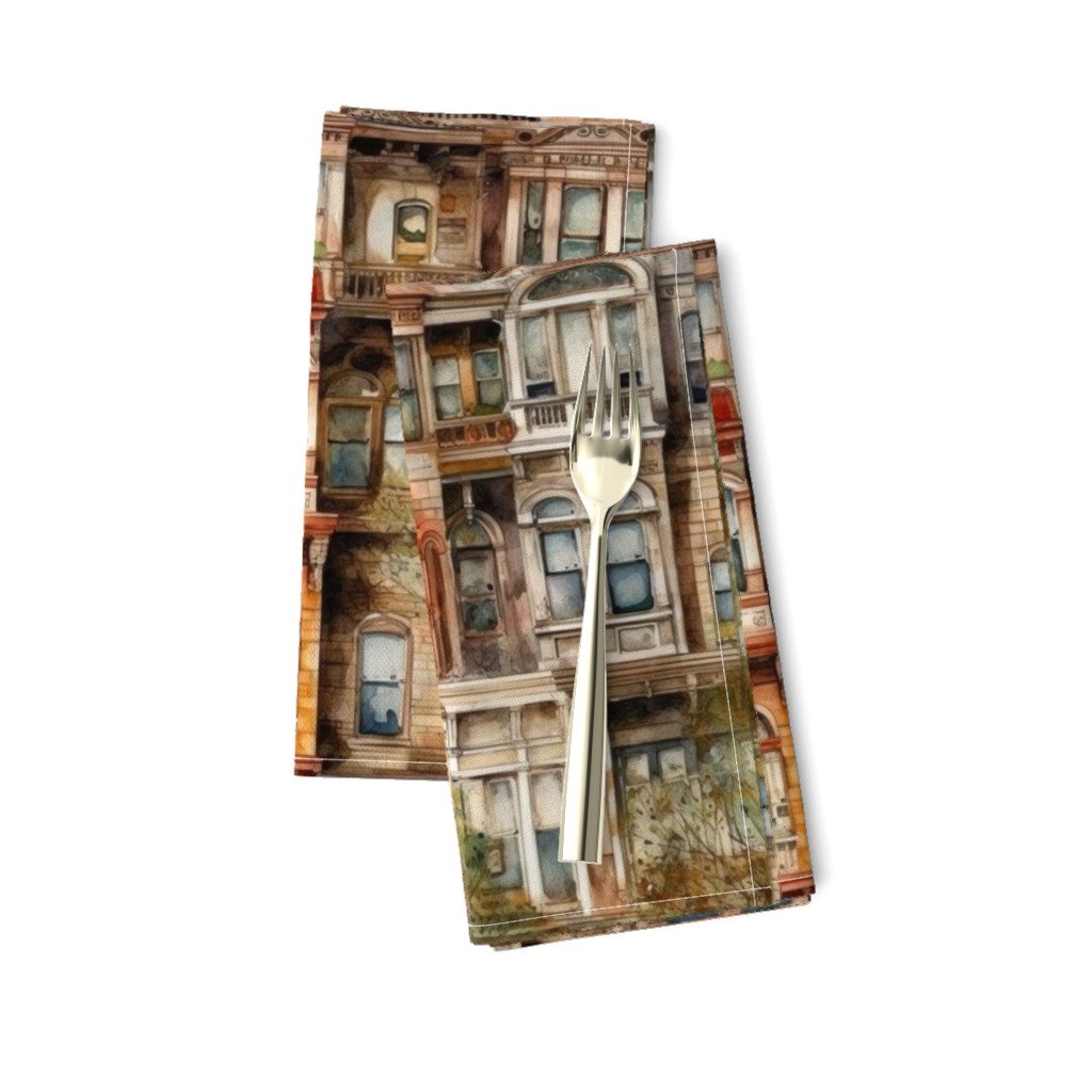 Brownstone Buildings in Varied Tones of Brown Watercolor Dinner Napkins Brownstone Buildings in Varied Tones of Brown Watercolor Dinner Napkins