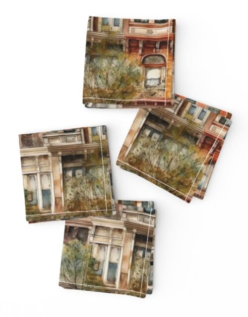 Brownstone Buildings in Varied Tones of Brown Watercolor Cocktail Napkins