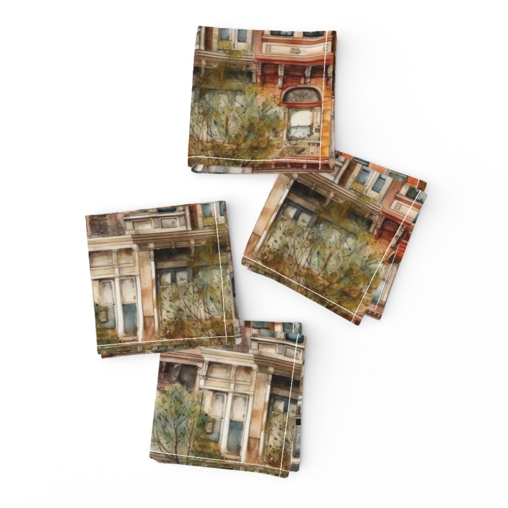 Brownstone Buildings in Varied Tones of Brown Watercolor Cocktail Napkins Brownstone Buildings in Varied Tones of Brown Watercolor Cocktail Napkins