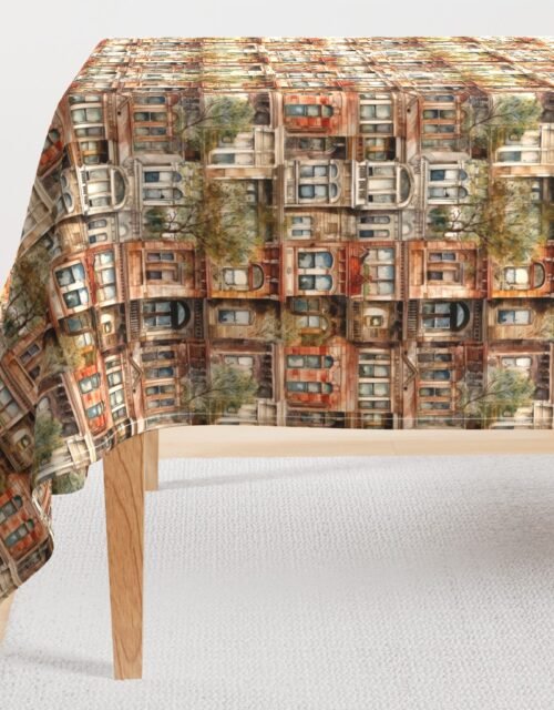 Brownstone Buildings in Varied Tones of Brown Watercolor Rectangular Tablecloth