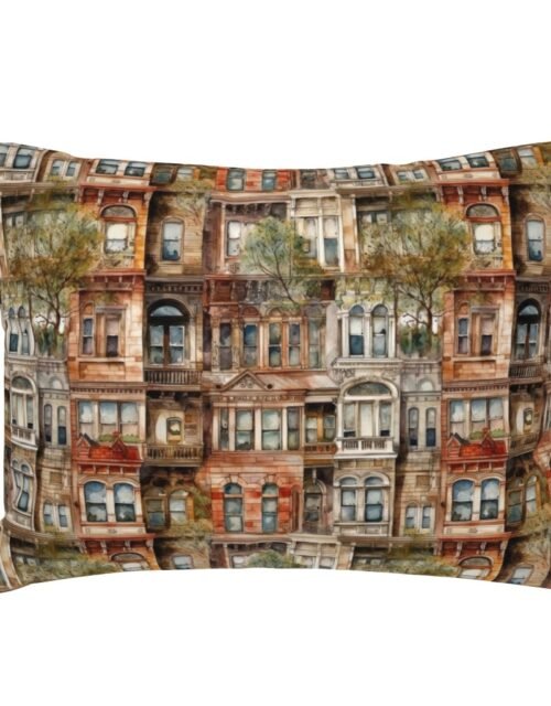 Brownstone Buildings in Varied Tones of Brown Watercolor Standard Pillow Sham