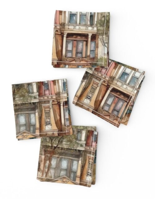 Brownstone Buildings in Varied Tones of Brown Watercolor Cocktail Napkins