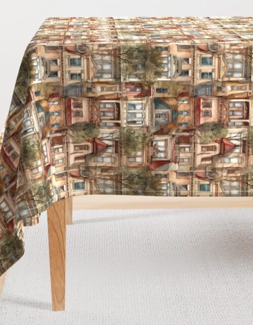 Brownstone Buildings in Varied Tones of Brown Watercolor Rectangular Tablecloth