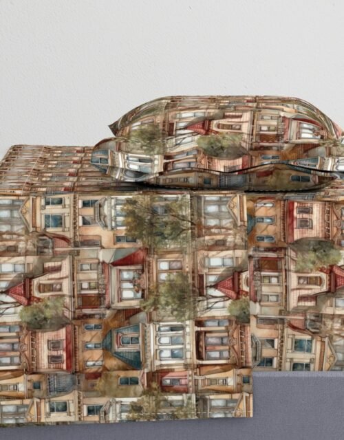 Brownstone Buildings in Varied Tones of Brown Watercolor Sheet Set