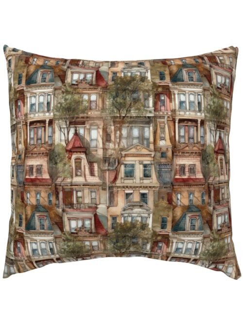 Brownstone Buildings in Varied Tones of Brown Watercolor Euro Pillow Sham
