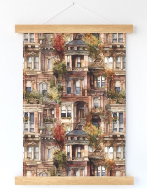 Brownstone Buildings in Varied Tones of Brown Watercolor Wall Hanging