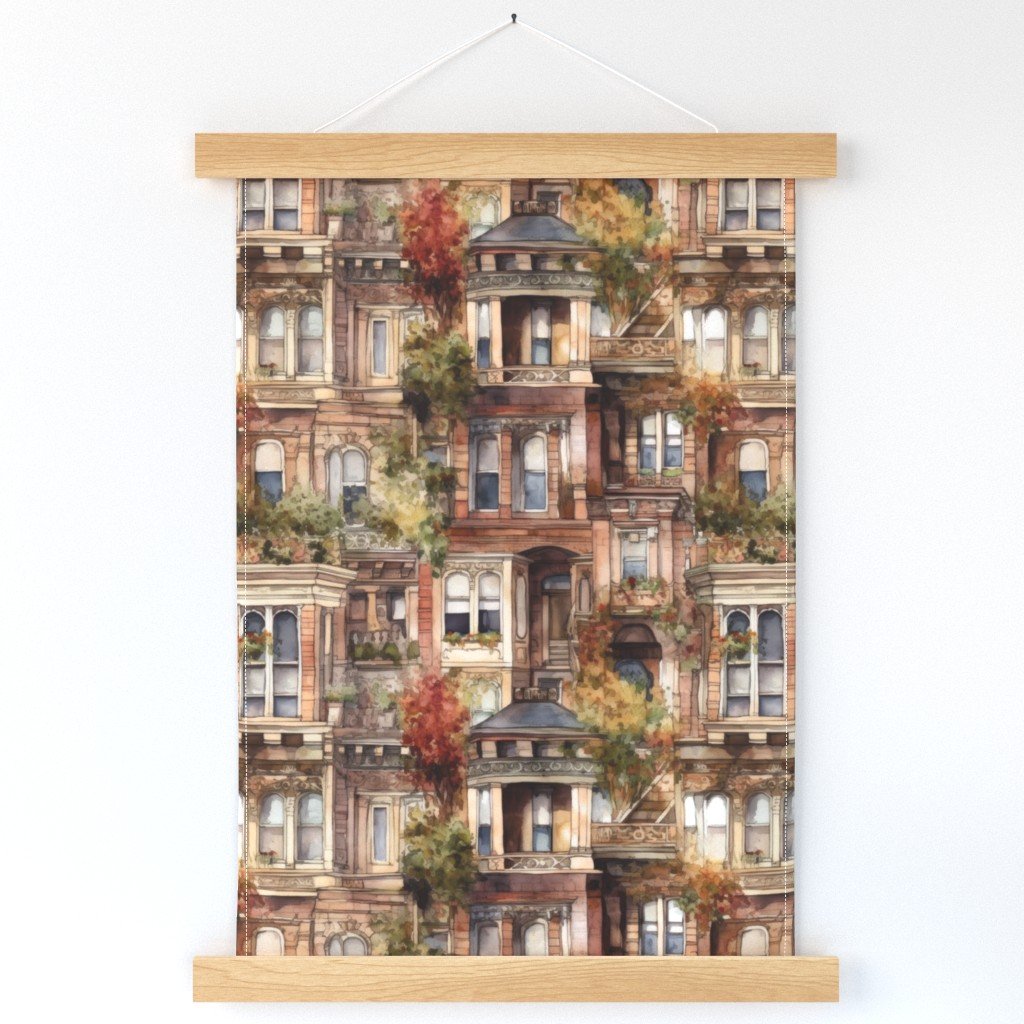 Brownstone Buildings in Varied Tones of Brown Watercolor Wall Hanging Brownstone Buildings in Varied Tones of Brown Watercolor Wall Hanging