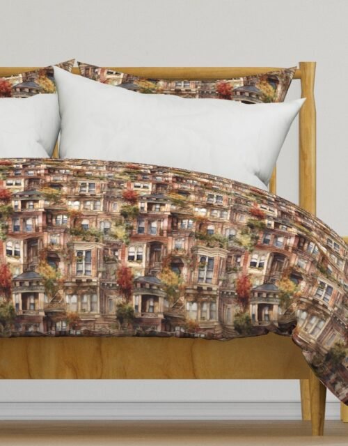 Brownstone Buildings in Varied Tones of Brown Watercolor Duvet Cover