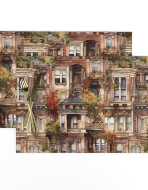 Brownstone Buildings in Varied Tones of Brown Watercolor Placemats
