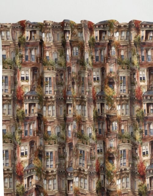 Brownstone Buildings in Varied Tones of Brown Watercolor Curtains
