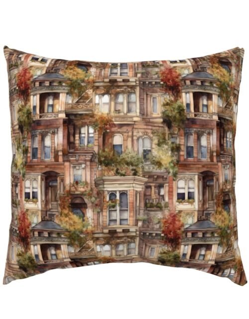 Brownstone Buildings in Varied Tones of Brown Watercolor Euro Pillow Sham