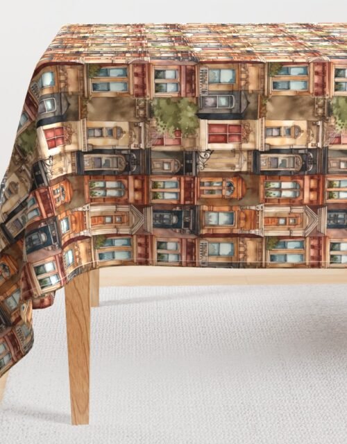 Brownstone Buildings in Varied Tones of Brown Watercolor Rectangular Tablecloth