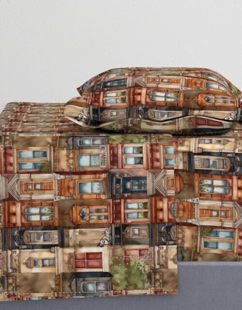 Brownstone Buildings in Varied Tones of Brown Watercolor Sheet Set
