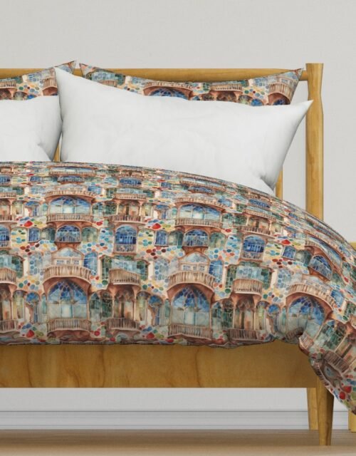 Barcelona House Architectural Detail in Windows, Columns, Arches and Balustrades Duvet Cover