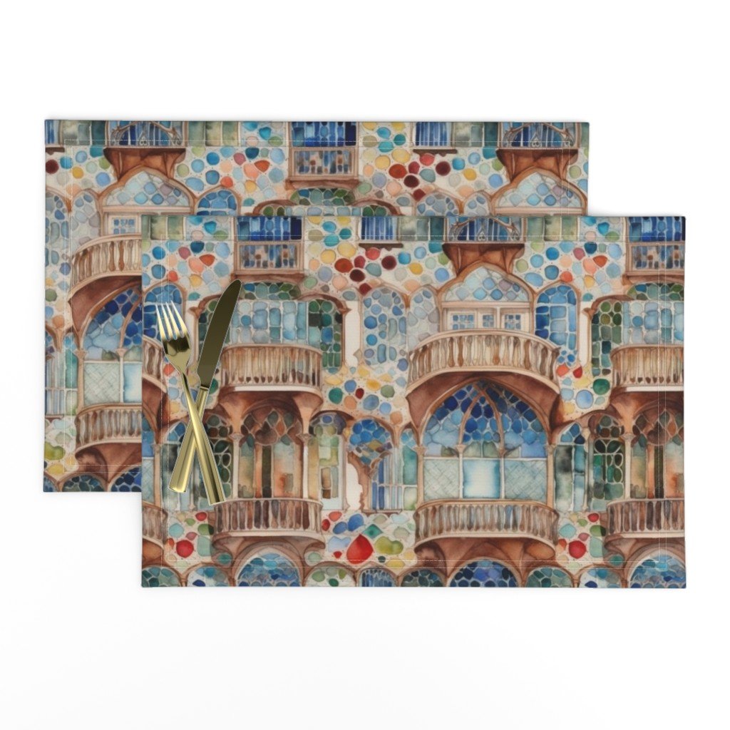 Barcelona House Architectural Detail in Windows, Columns, Arches and Balustrades Placemats Barcelona House Architectural Detail in Windows, Columns, Arches and Balustrades Placemats