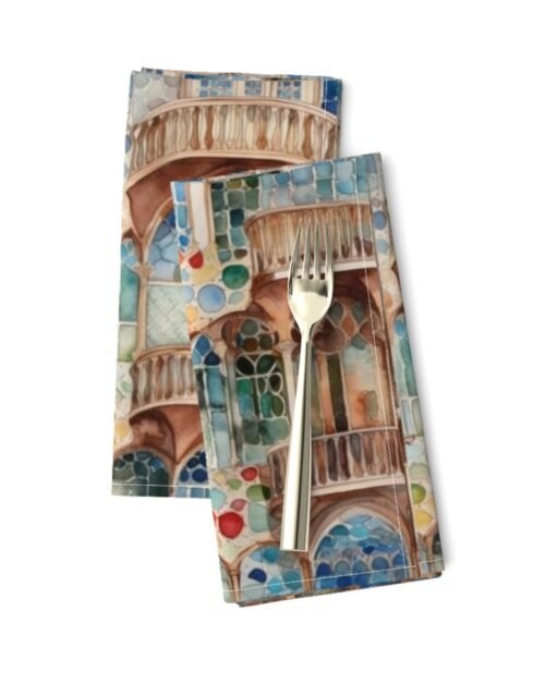 Barcelona House Architectural Detail in Windows, Columns, Arches and Balustrades Dinner Napkins