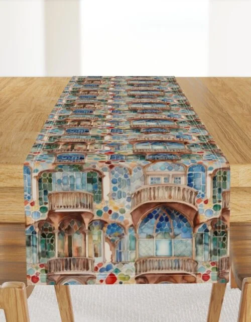 Barcelona House Architectural Detail in Windows, Columns, Arches and Balustrades Table Runner
