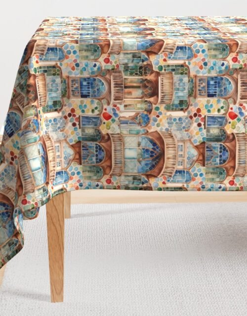 Barcelona House Architectural Detail in Windows, Columns, Arches and Balustrades Rectangular Tablecloth