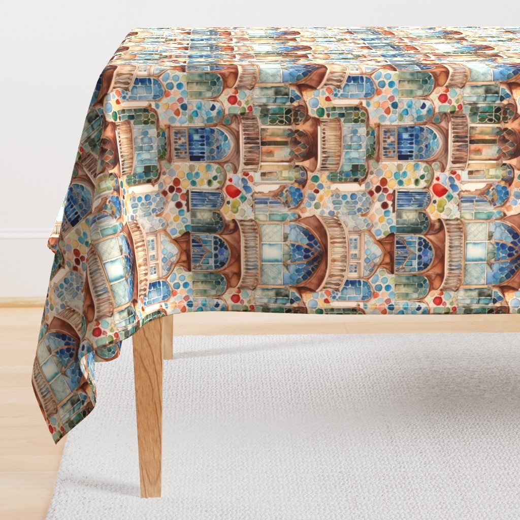 Barcelona House Architectural Detail in Windows, Columns, Arches and Balustrades Rectangular Tablecloth Barcelona House Architectural Detail in Windows, Columns, Arches and Balustrades Rectangular Tablecloth