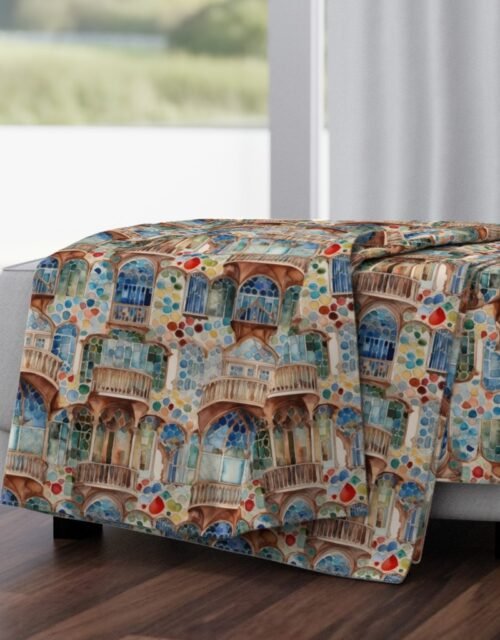 Barcelona House Architectural Detail in Windows, Columns, Arches and Balustrades Throw Blanket