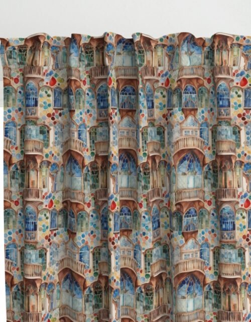 Barcelona House Architectural Detail in Windows, Columns, Arches and Balustrades Curtains