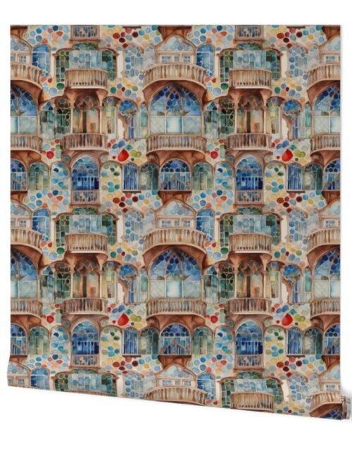 Barcelona House Architectural Detail in Windows, Columns, Arches and Balustrades Wallpaper