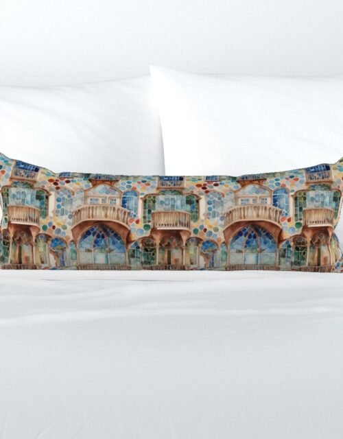 Barcelona House Architectural Detail in Windows, Columns, Arches and Balustrades Extra Long Lumbar Pillow
