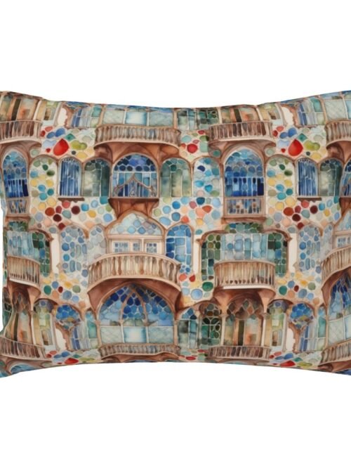 Barcelona House Architectural Detail in Windows, Columns, Arches and Balustrades Standard Pillow Sham