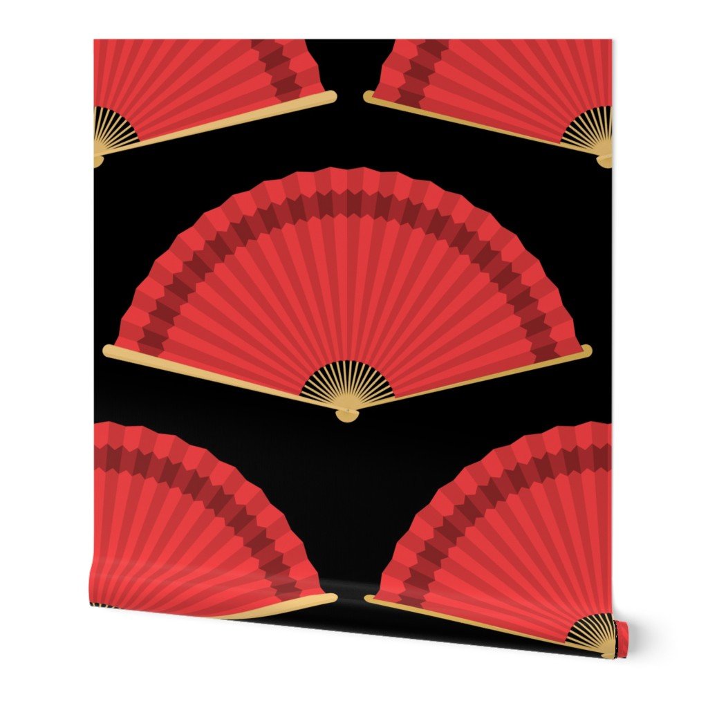 Jumbo Chinese Red Splayed Fans on Black Wallpaper Jumbo Chinese Red Splayed Fans on Black Wallpaper