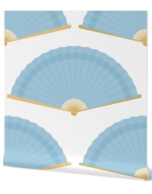 Jumbo Powder Blue Splayed Fans on White Wallpaper