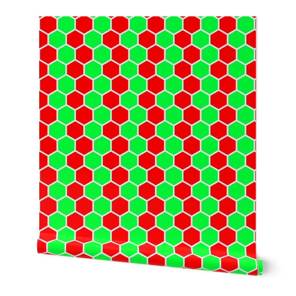 Honeycomb Hexagons in Neon Green and Red Wallpaper Honeycomb Hexagons in Neon Green and Red Wallpaper