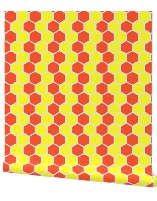 Honeycomb Hexagons in Neon Yellow and Orange Wallpaper