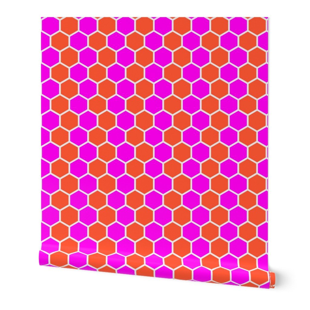 Honeycomb Hexagons in Neon Orange and Pink Wallpaper Honeycomb Hexagons in Neon Orange and Pink Wallpaper