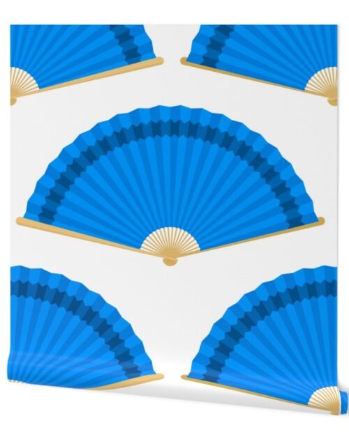 Jumbo French Blue Splayed Fans on White Wallpaper