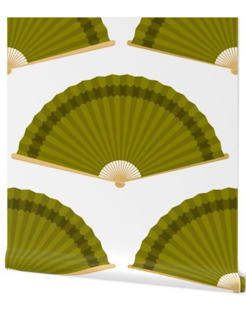 Jumbo Olive Splayed Fans on White Wallpaper