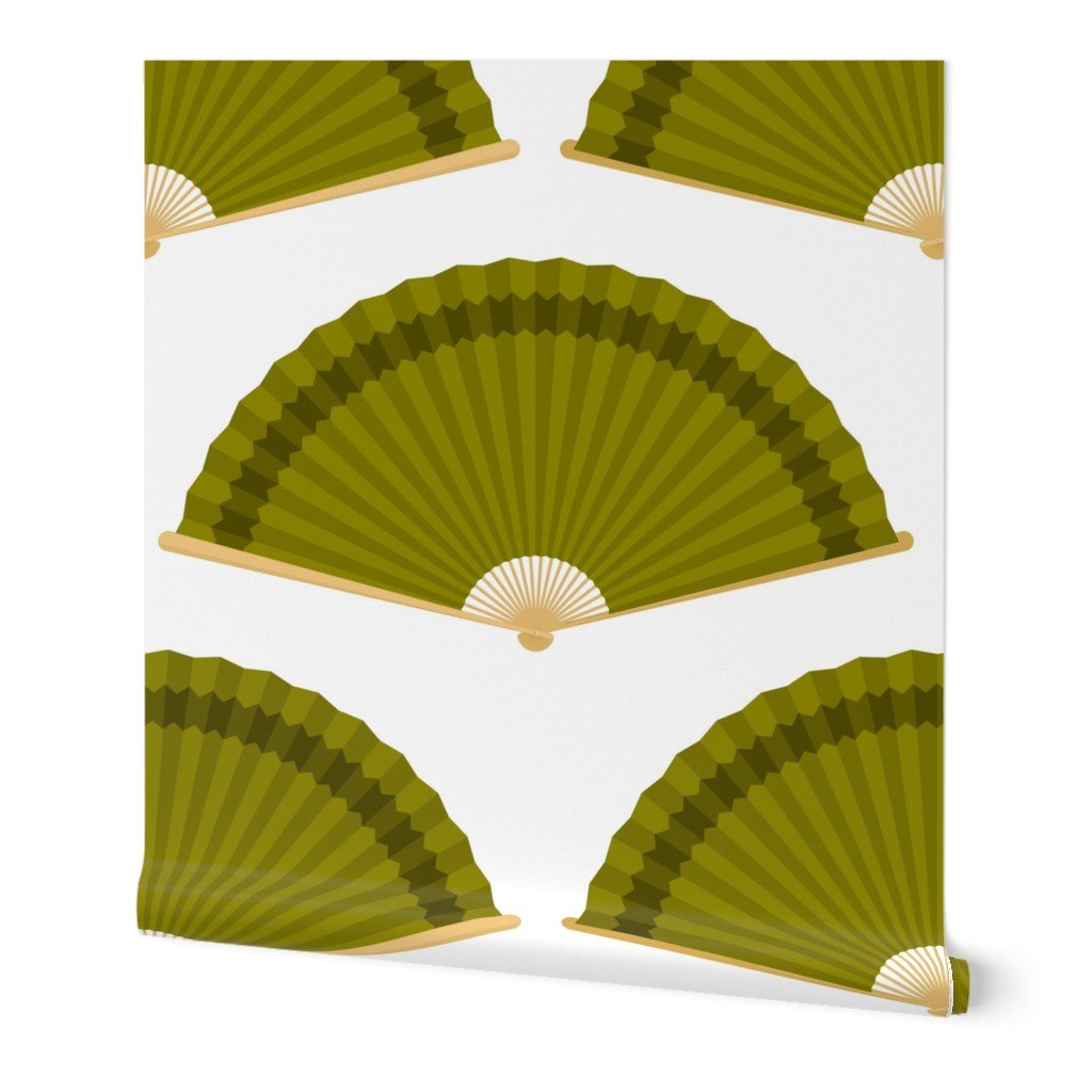 Jumbo Olive Splayed Fans on White Wallpaper Jumbo Olive Splayed Fans on White Wallpaper