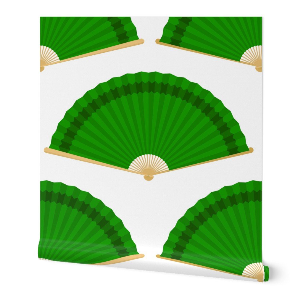 Jumbo Grass Green Splayed Fans on White Wallpaper Jumbo Grass Green Splayed Fans on White Wallpaper