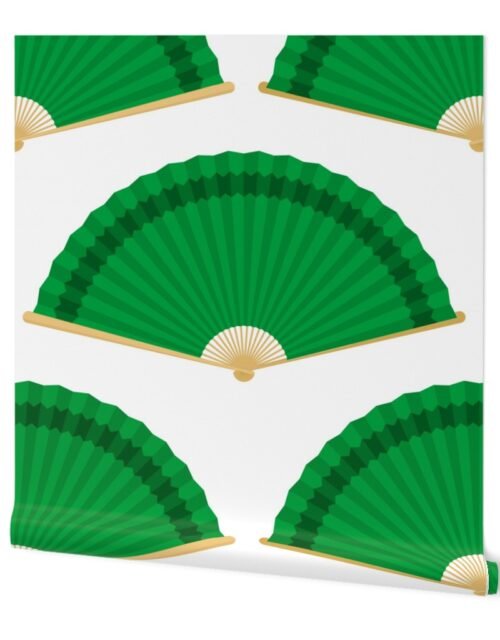 Jumbo Kelly Green Splayed Fans on White Wallpaper