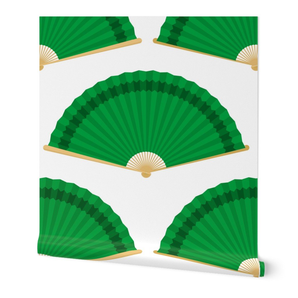 Jumbo Kelly Green Splayed Fans on White Wallpaper Jumbo Kelly Green Splayed Fans on White Wallpaper