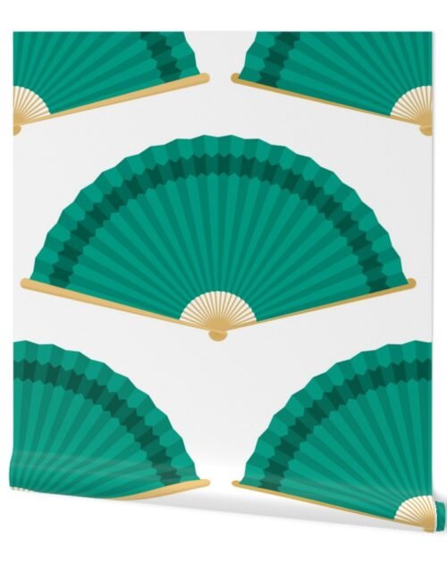 Jumbo Teal Splayed Fans on White Wallpaper