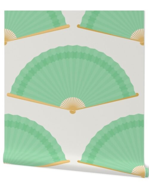 Jumbo Mint Green Splayed Fans on Cream Wallpaper