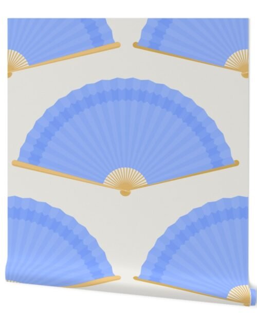 Jumbo Pastel Blue Splayed Fans on Cream Wallpaper