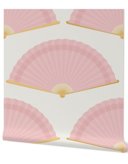 Jumbo Pastel Pink Splayed Fans on Cream Wallpaper
