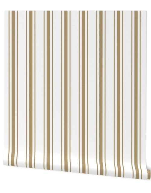 Tan on White French Provincial Mattress Ticking Wallpaper