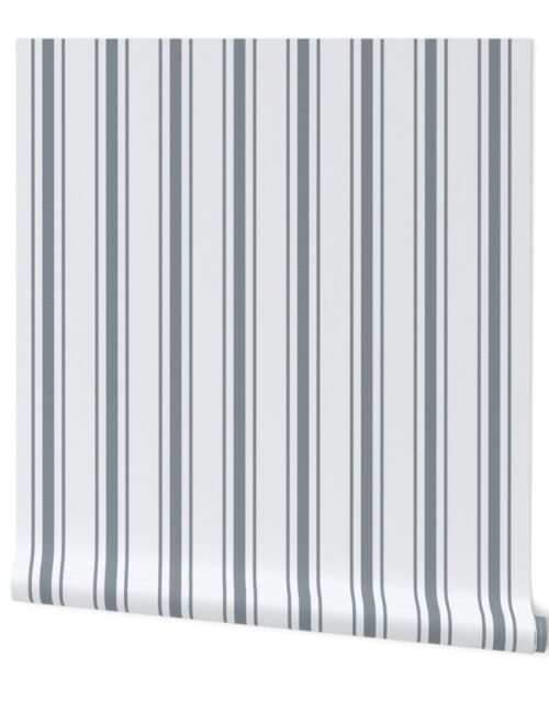 Ice Blue French Provincial Ticking Stripe on Off-White Wallpaper
