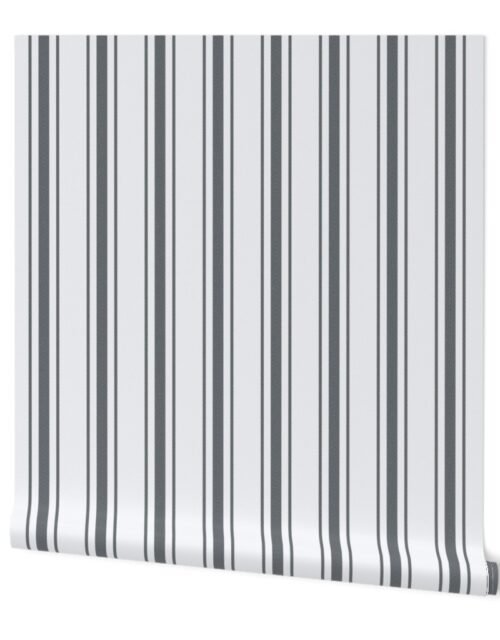 Twilight Blue French Provincial Ticking Stripe on Off-White Wallpaper