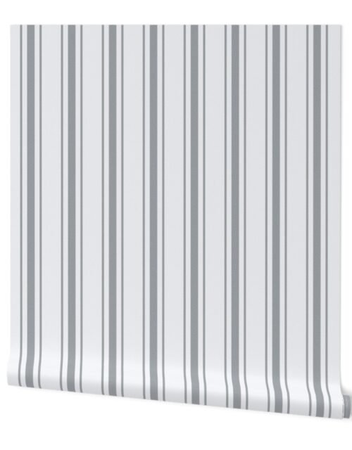 Grey Blue French Provincial Ticking Stripe on Off-White Wallpaper
