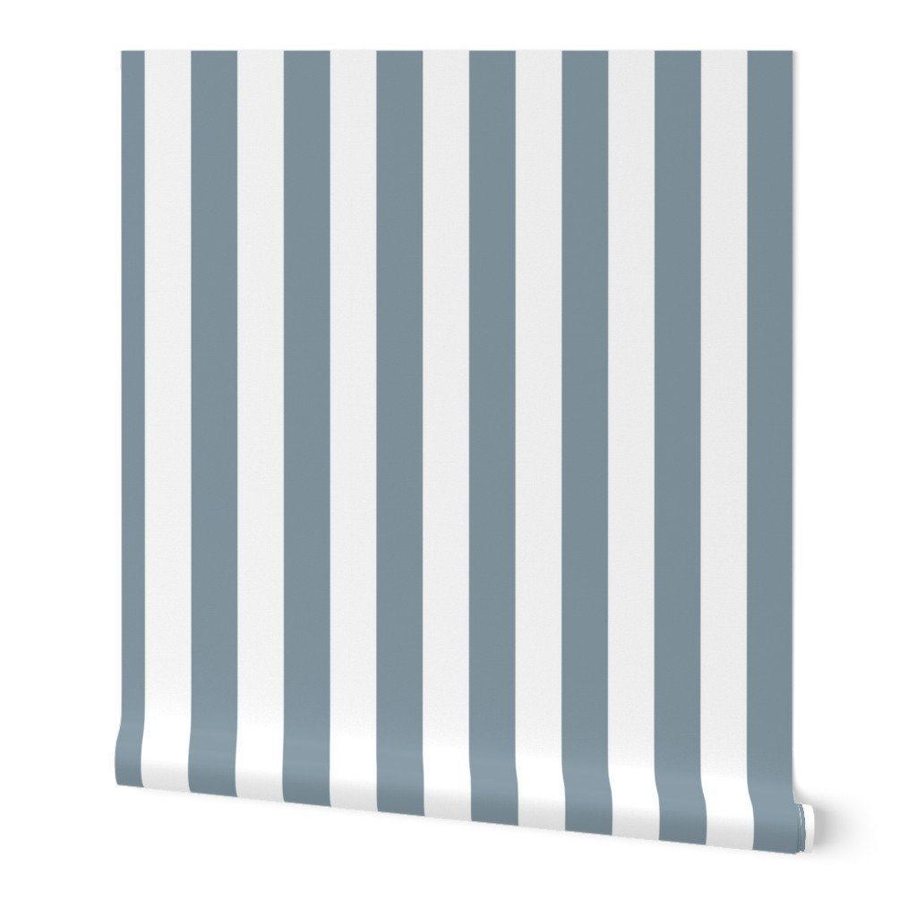 Winter Blue and White Vertical 2 inch French Provincial Cabana Stripe Wallpaper Winter Blue and White Vertical 2 inch French Provincial Cabana Stripe Wallpaper